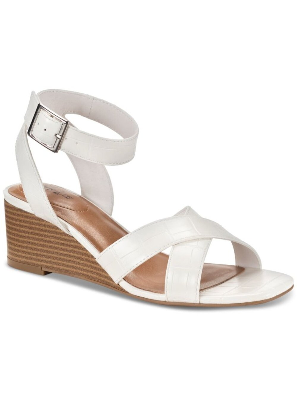 Style & Company Womens Square Toe Wedge Buckle Heeled Sandal White Size 6M NWB